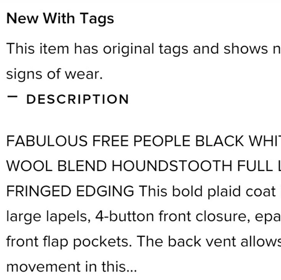 Free People Wool Houndstooth Maxi coat sz 8 NWT - Picture 7 of 7